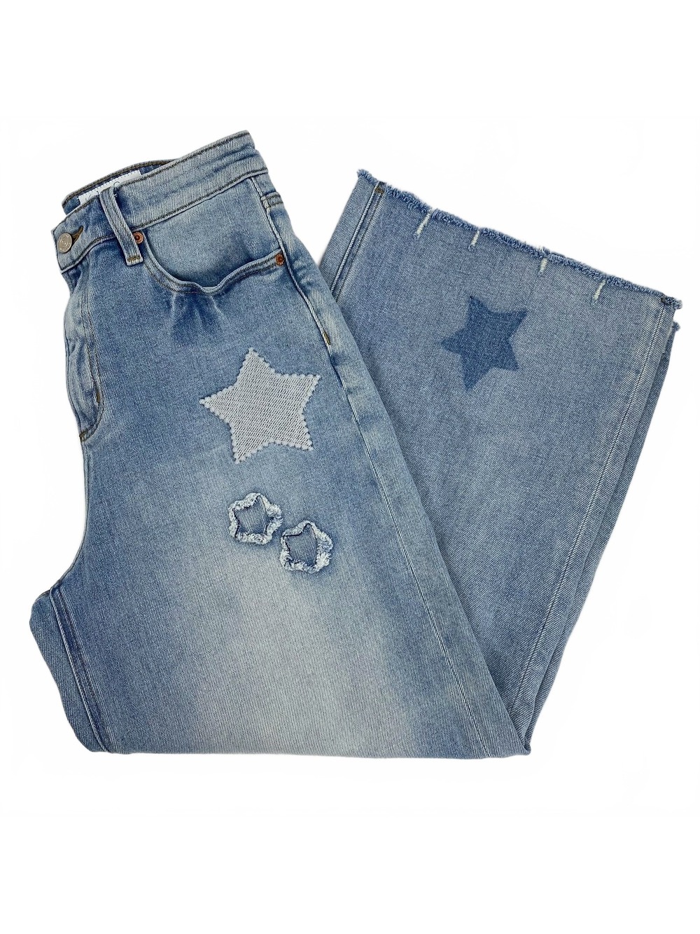Kyla Seo Light Wash Star Patch Wide-Leg Jeans | Women’s Size 8 Regular - Picture 8 of 10